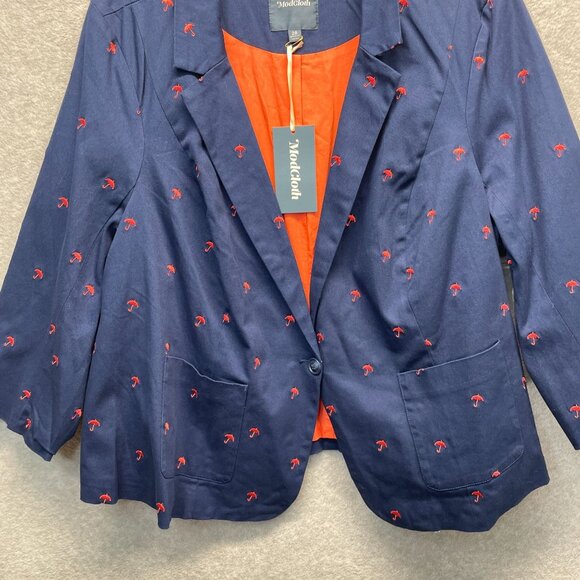 Modcloth‎ Embroidered Blazer Jacket Womens Plus 28 Navy Blue Umbrellas Novelty - Picture 3 of 14